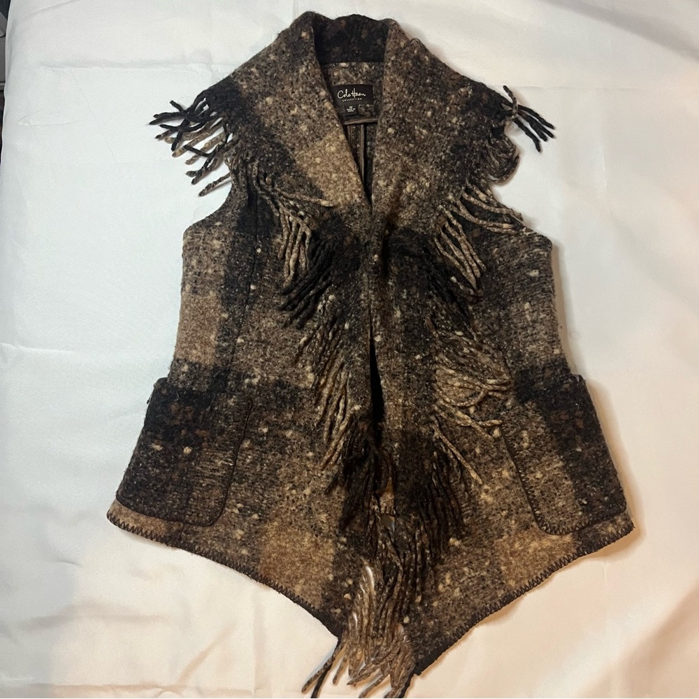 Cole Haan Wool Sleeveless Fringed Sweater Vest - Sz M